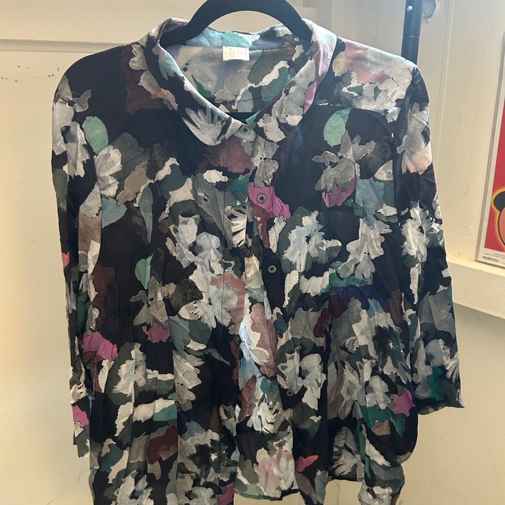 100% Silk Poetry Abstract Floral Blouse